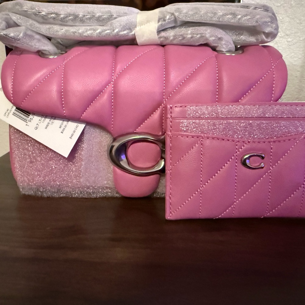 Coach Fushia Quilted Tabby 20 and Card Holder Set